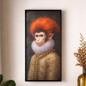 Whimsical Framed Monkey Portrait Wall Art | 12x24 | Statement Home Decor